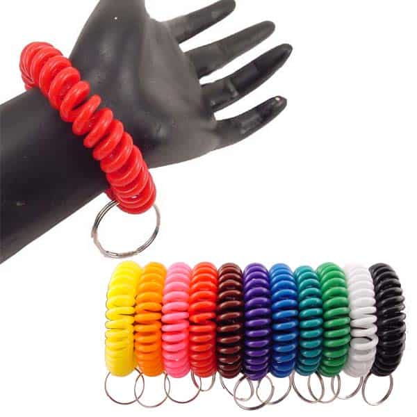 Wrist coil key chains with split rings, 24 per display card