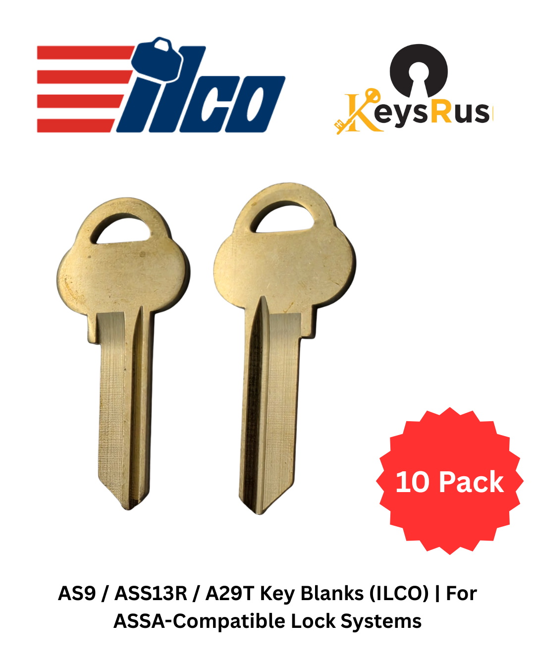 Ilco AS9 Key Blank – Brass – 10-Pack