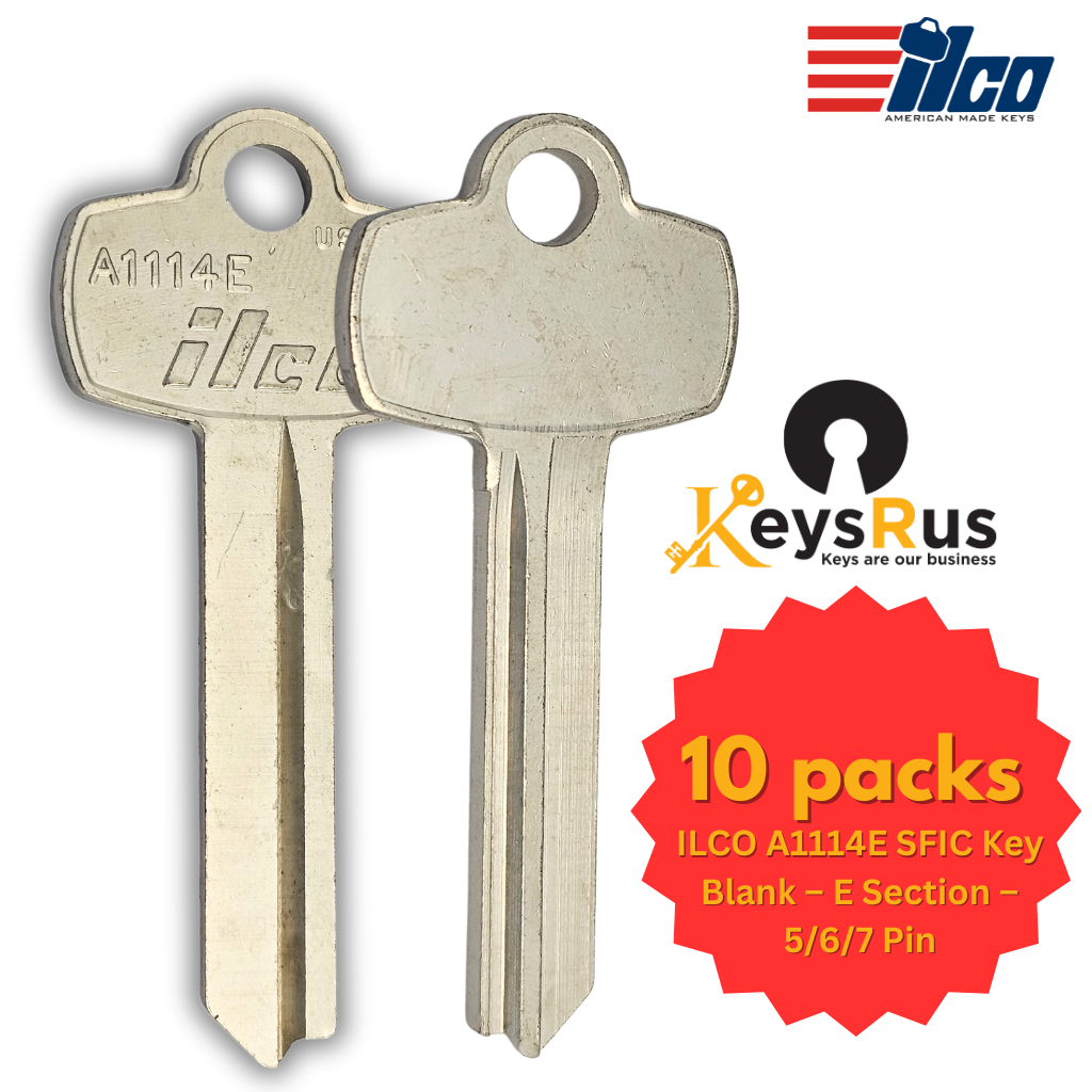 A1114E SFIC Key Blank – 5/6/7-Pin E Section – Nickel Silver – 10-Pack – ILCO