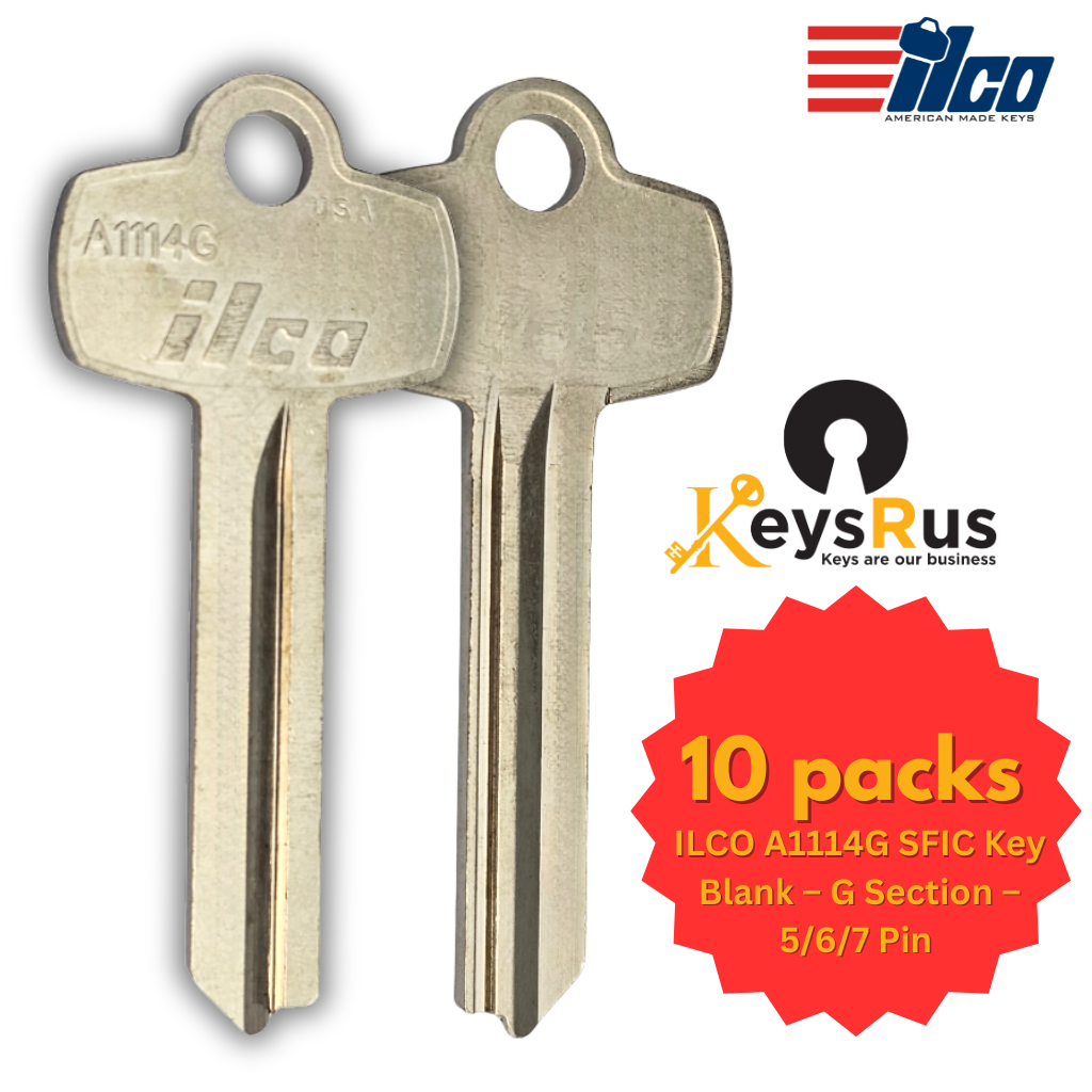 A1114G SFIC Key Blank – 5/6/7-Pin G Section – Nickel Silver – 10-Pack – ILCO