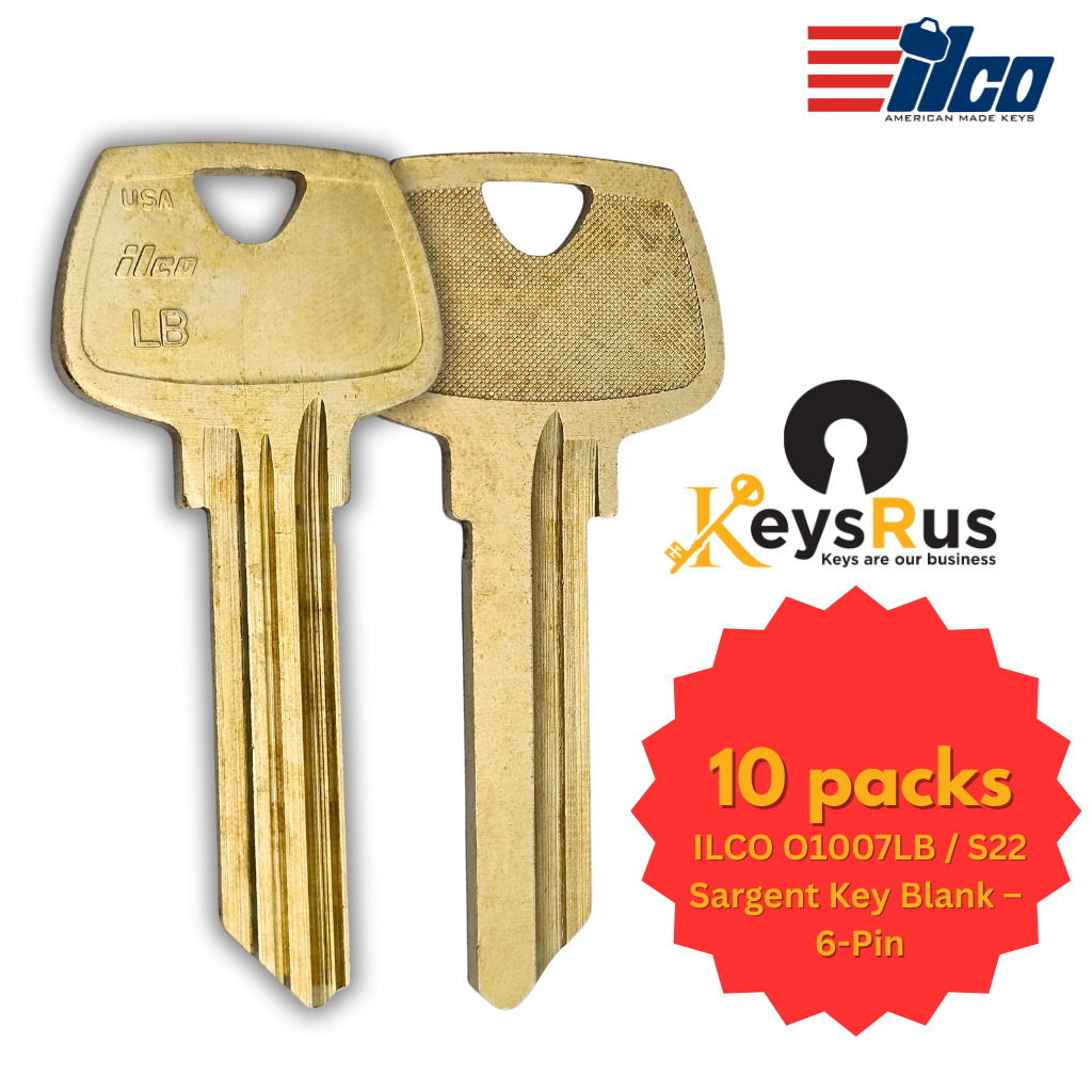 O1007LB / S23 Key Blank – 6-Pin Sargent LB Keyway – Nickel Silver – 10-Pack – ILCO