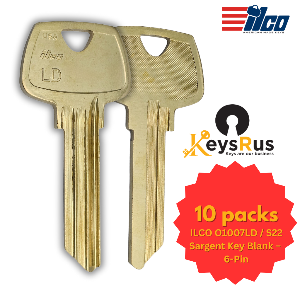 O1007LD / U07LD Key Blank – 6-Pin Sargent LD Keyway – Nickel Silver – 10-Pack – ILCO