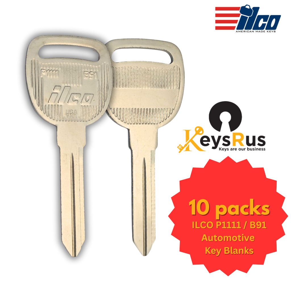 ILCO P1111 / B91 Automotive Key Blanks – 10 Pack | Compatible with GM Vehicles | Nickel-Plated Brass