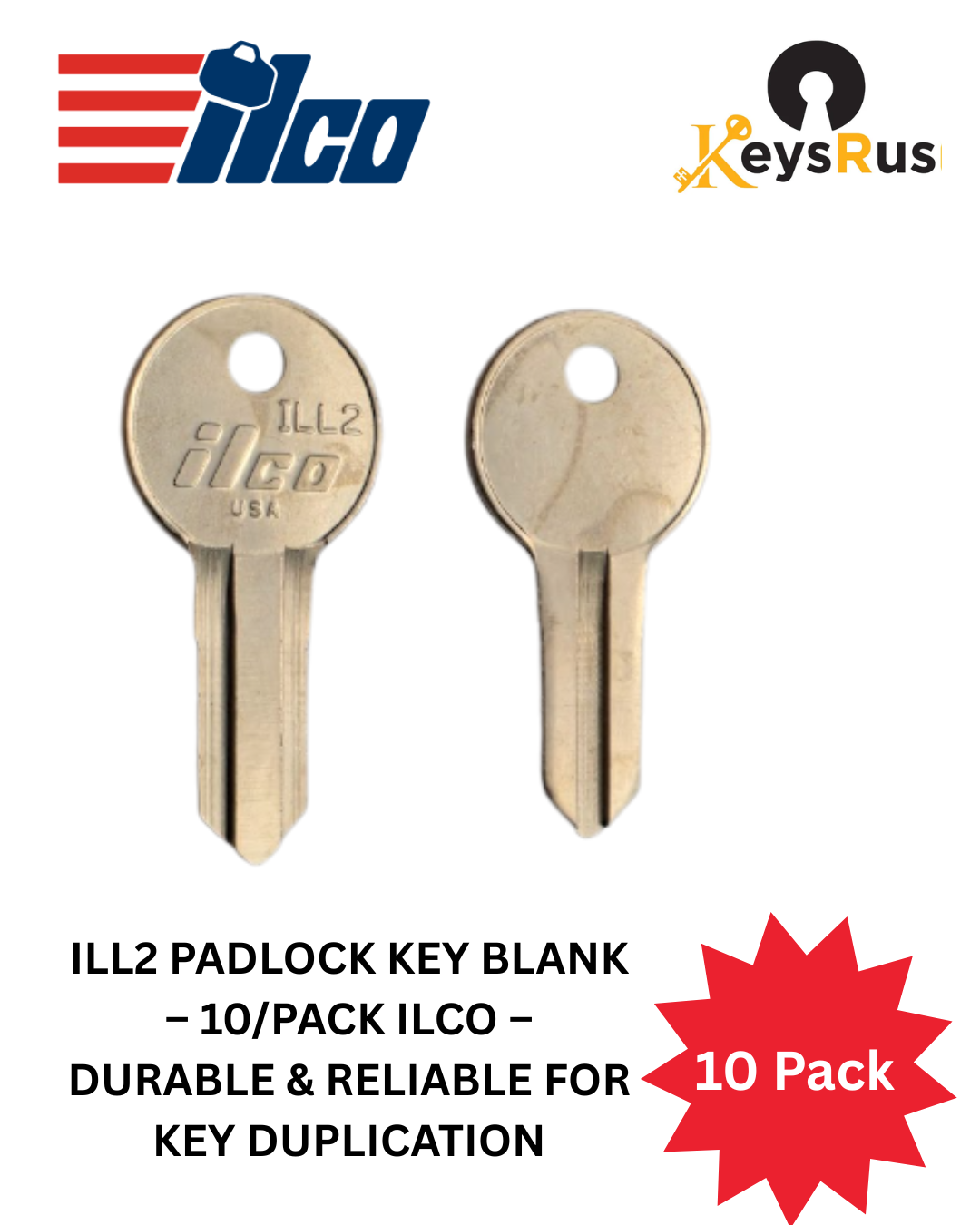 ILL2 Padlock Key Blank, 10 pack ILCO, Durable & Reliable for Key Duplication