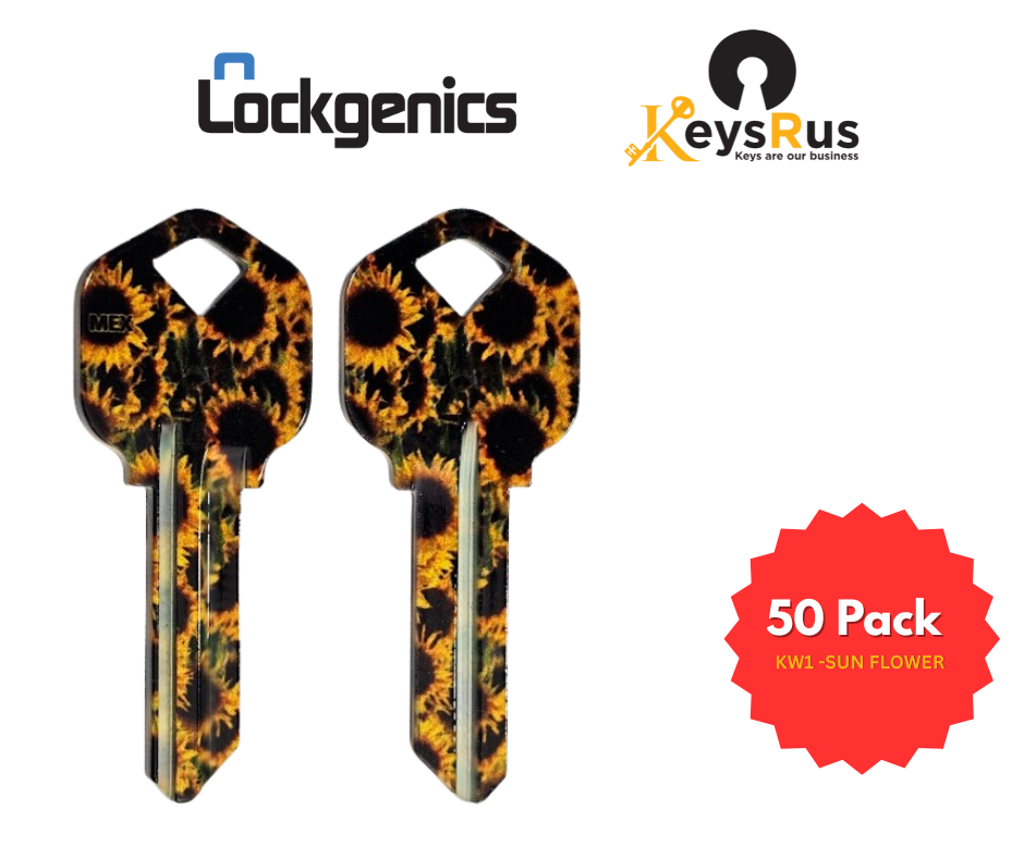 LockGenics KW1 Decorative Key Blank – Sunflower – 50-Pack
