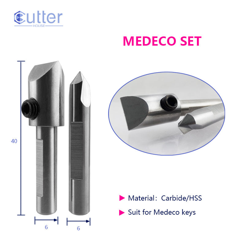 Milling Cutter & Tracer Point Set for Medeco Keys, Carbide φ10xD6X40LX5F & HSS Φ10xD6x40L