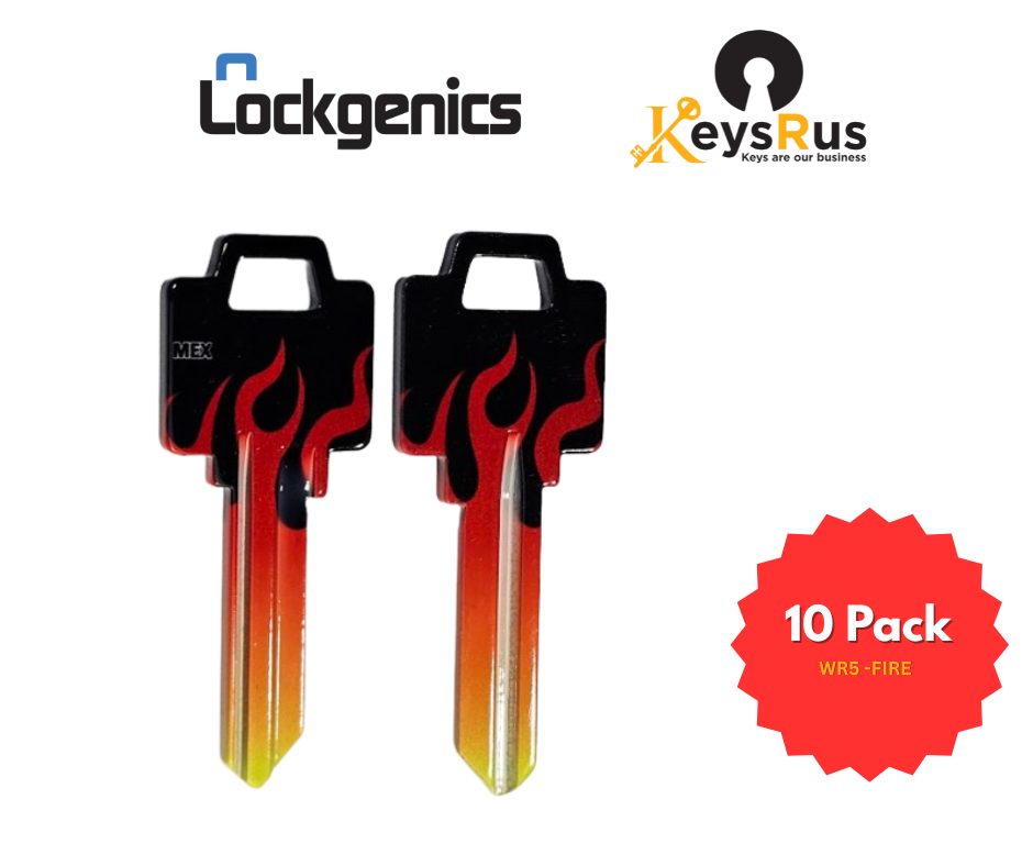 LockGenics WR5 Decorative Key Blank – Flames – 10-Pack