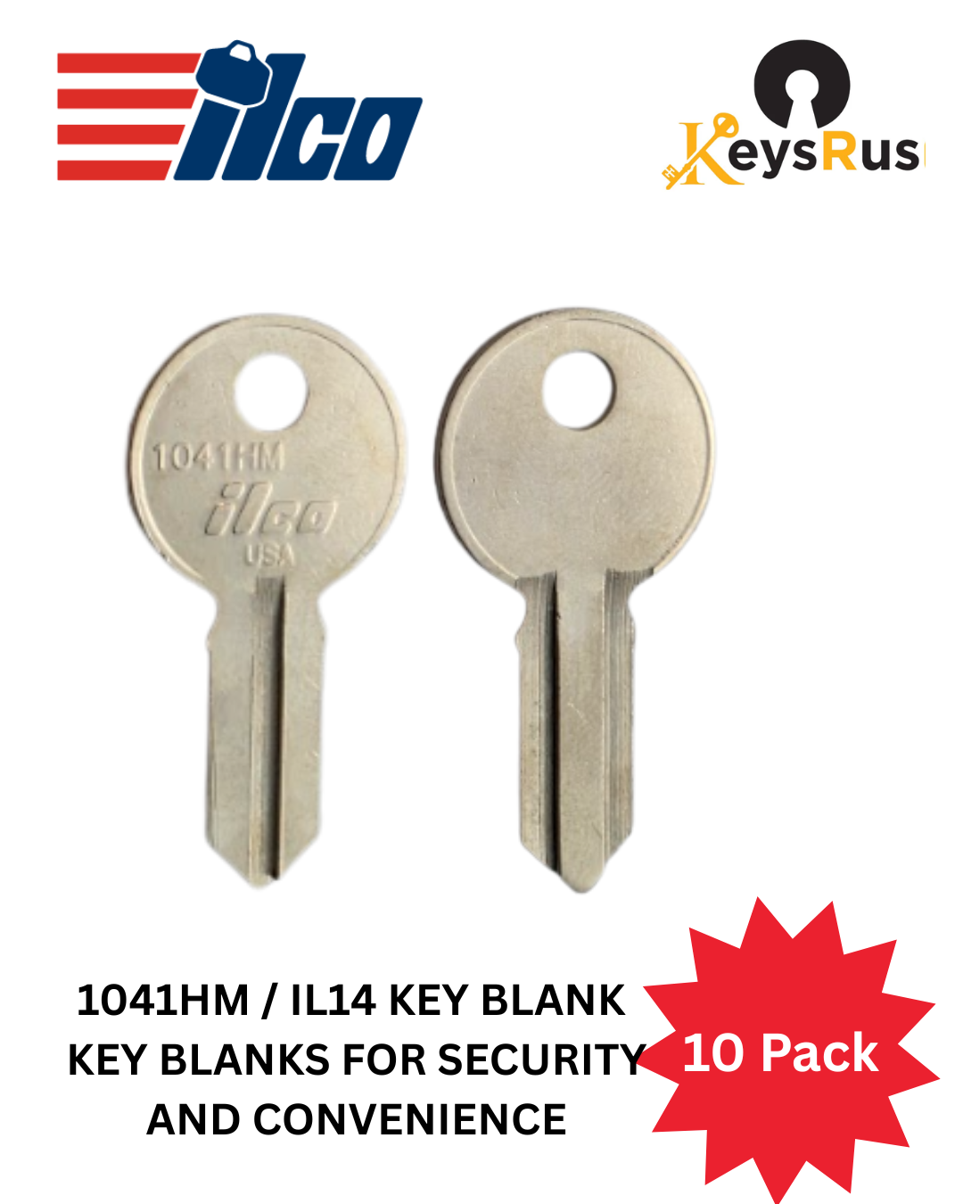 1041HM / IL14 Key Blank, 10 pack, High-Quality ILCO Key Blanks for Security and Convenience