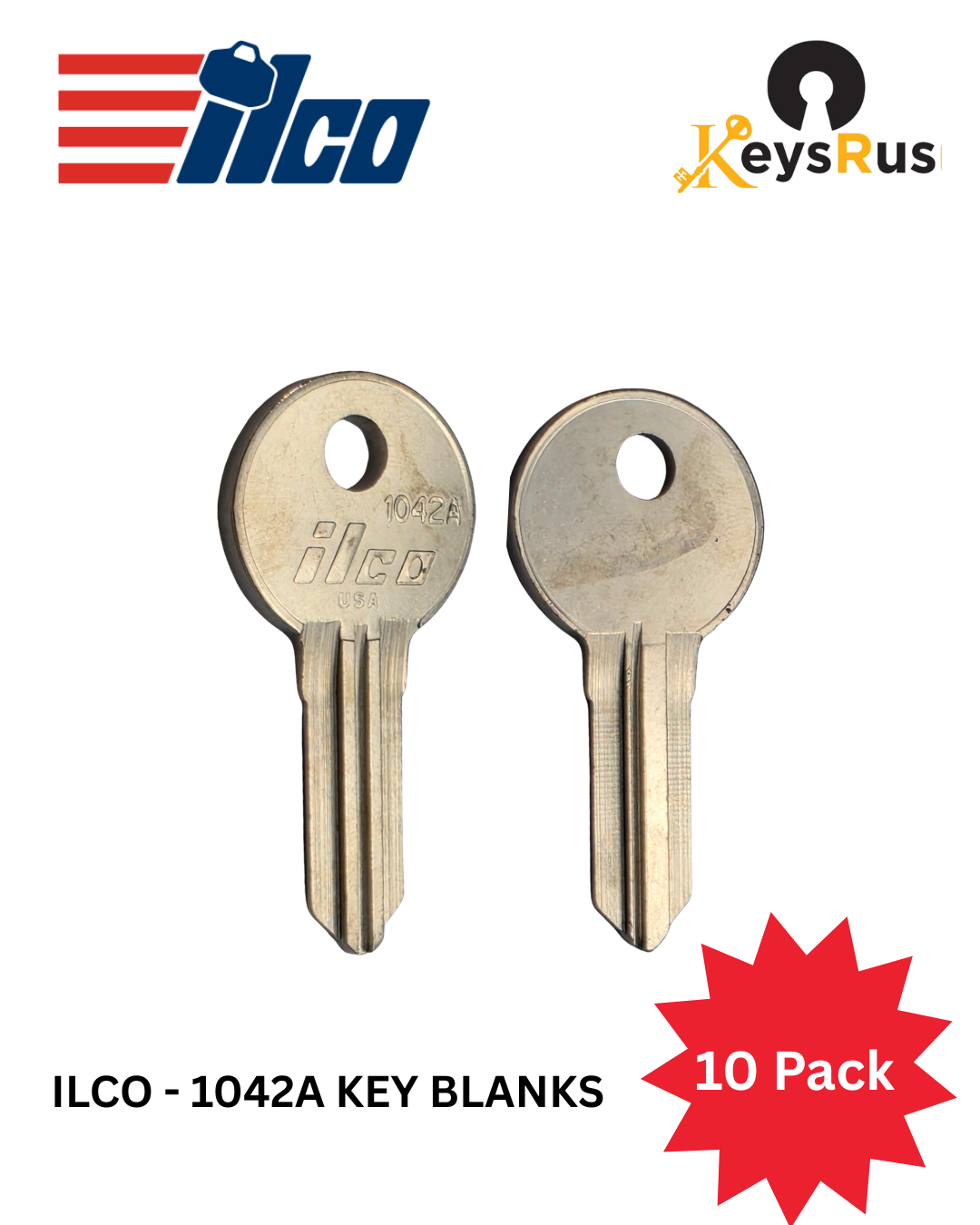 ILCO 1042A Key Blanks – 10 Pack (Nickel-Plated Brass for Illinois/Stack-On Locks