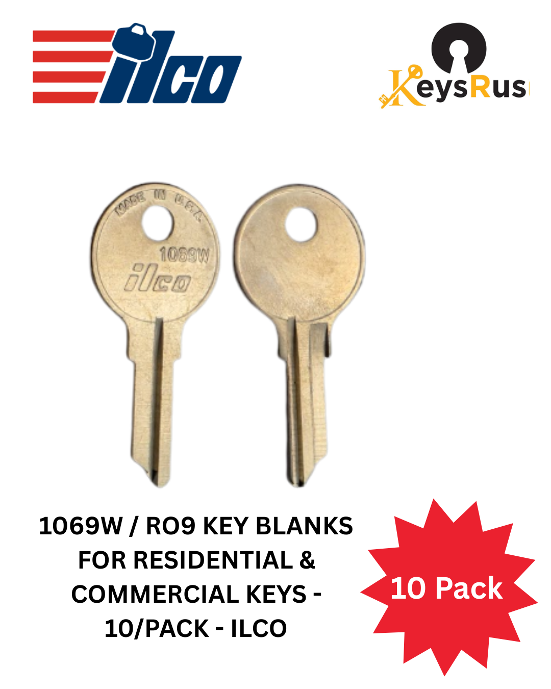 1069W / RO9 Key Blanks for Residential & Commercial Keys - 10/Pack - ILCO