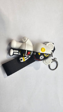 Black Cyber Bear Keychain with Strap | 3D Rubber Key Ring Accessory | Streetwear-Inspired Character Design