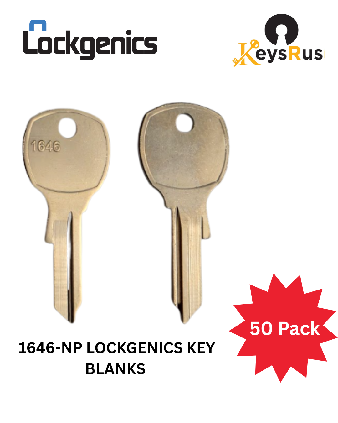 1646-NP LockGenics Key Blanks, 50 Pack, Mailbox Key Blanks, Nickel-Plated Brass
