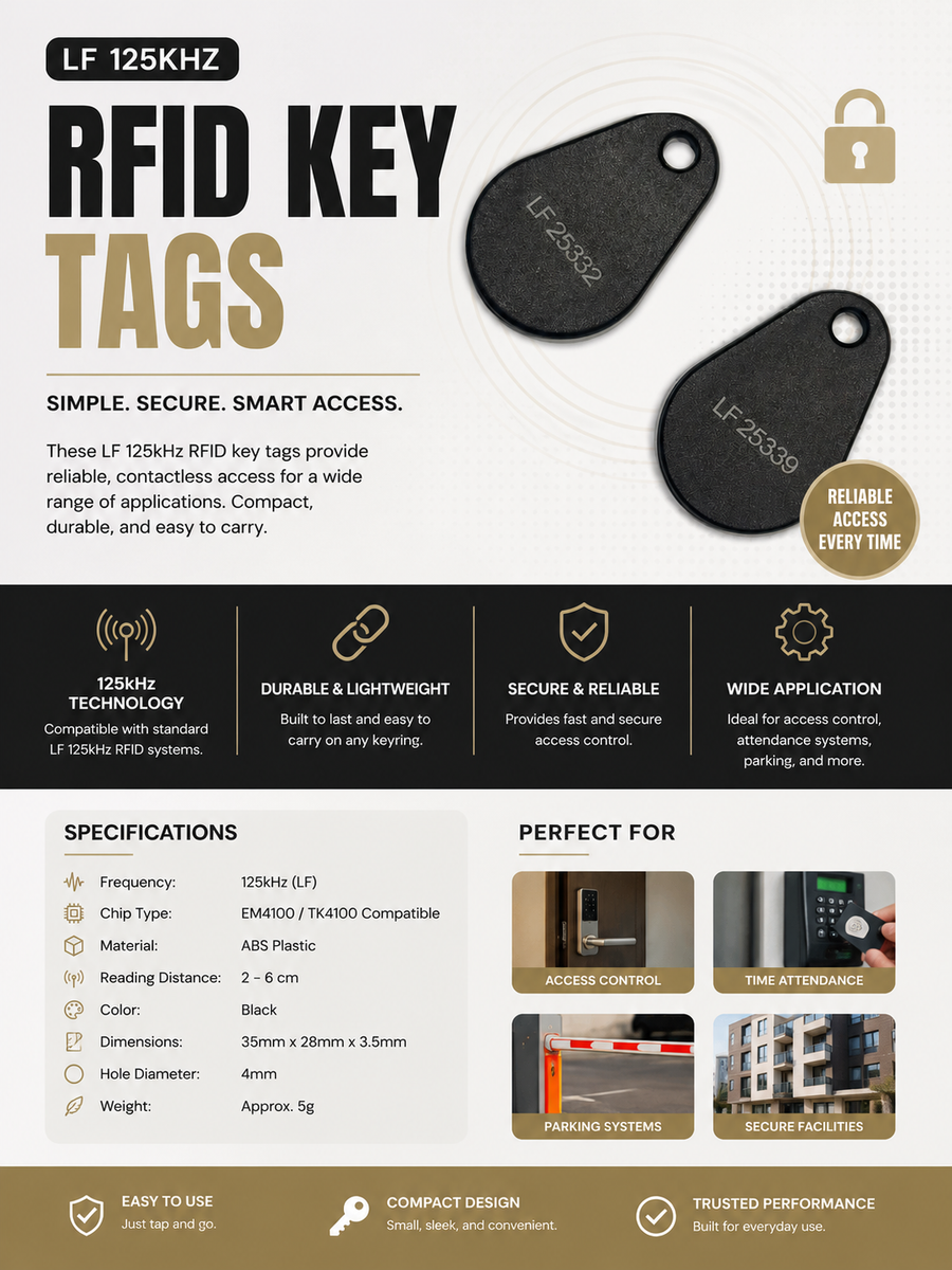 125 kHz RFID key fobs, assorted pack sizes