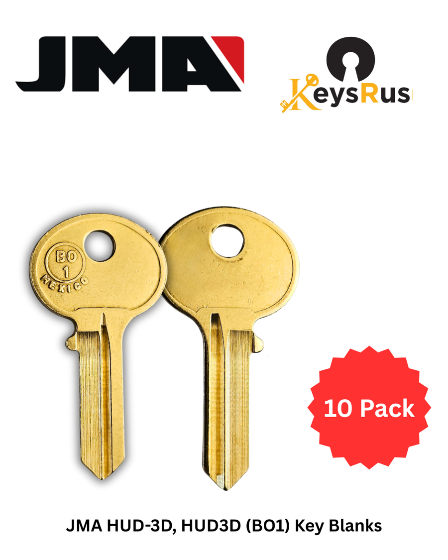 JMA HUD-3D, HUD3D (BO1) Key Blanks, 10 Pack, Fits Bommer, Hudson, Auth-Florence, Windsor & More, Brass