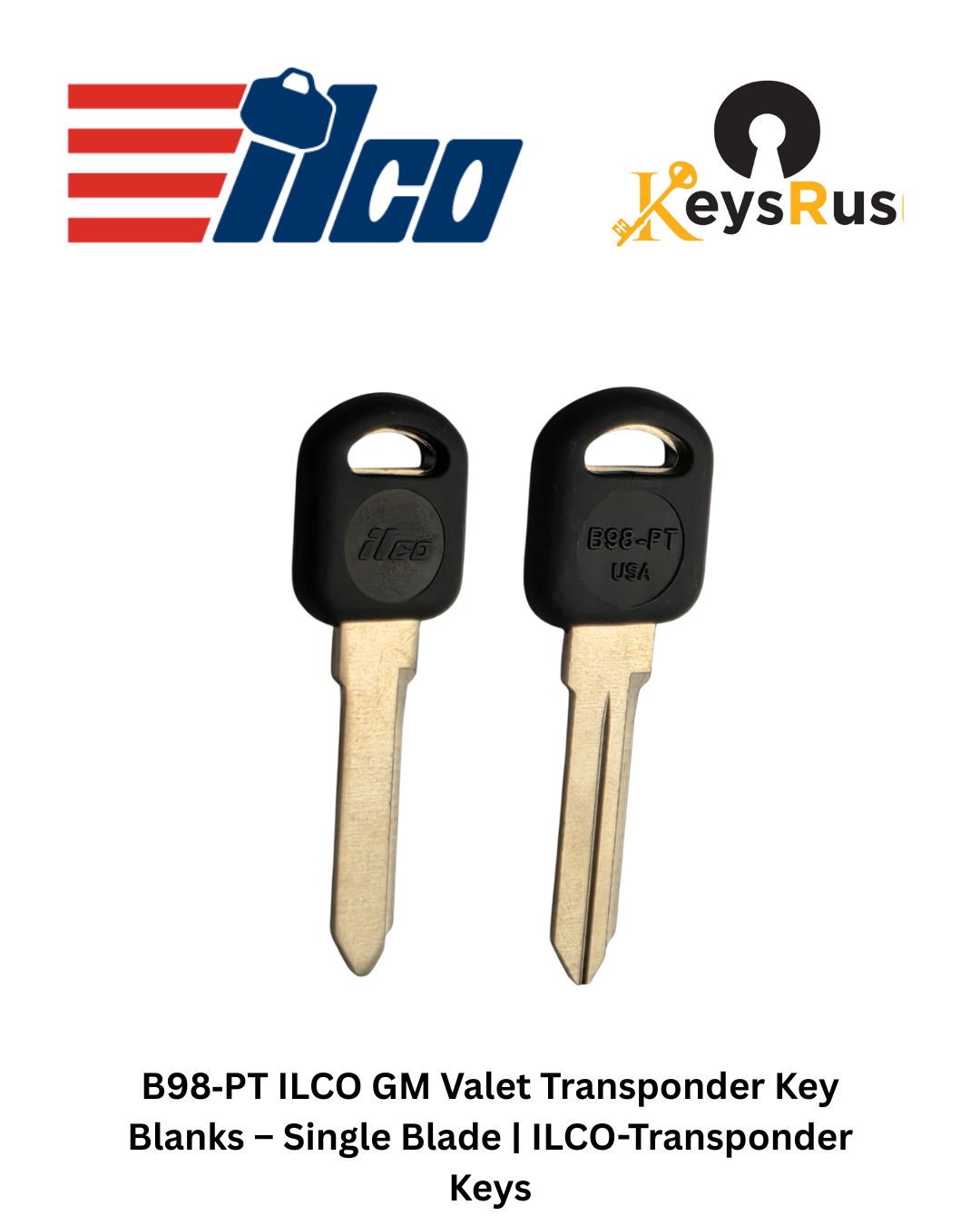 B98‑PT ILCO GM Valet Transponder Key Blanks, Single Blade, ILCO-Transponder Keys