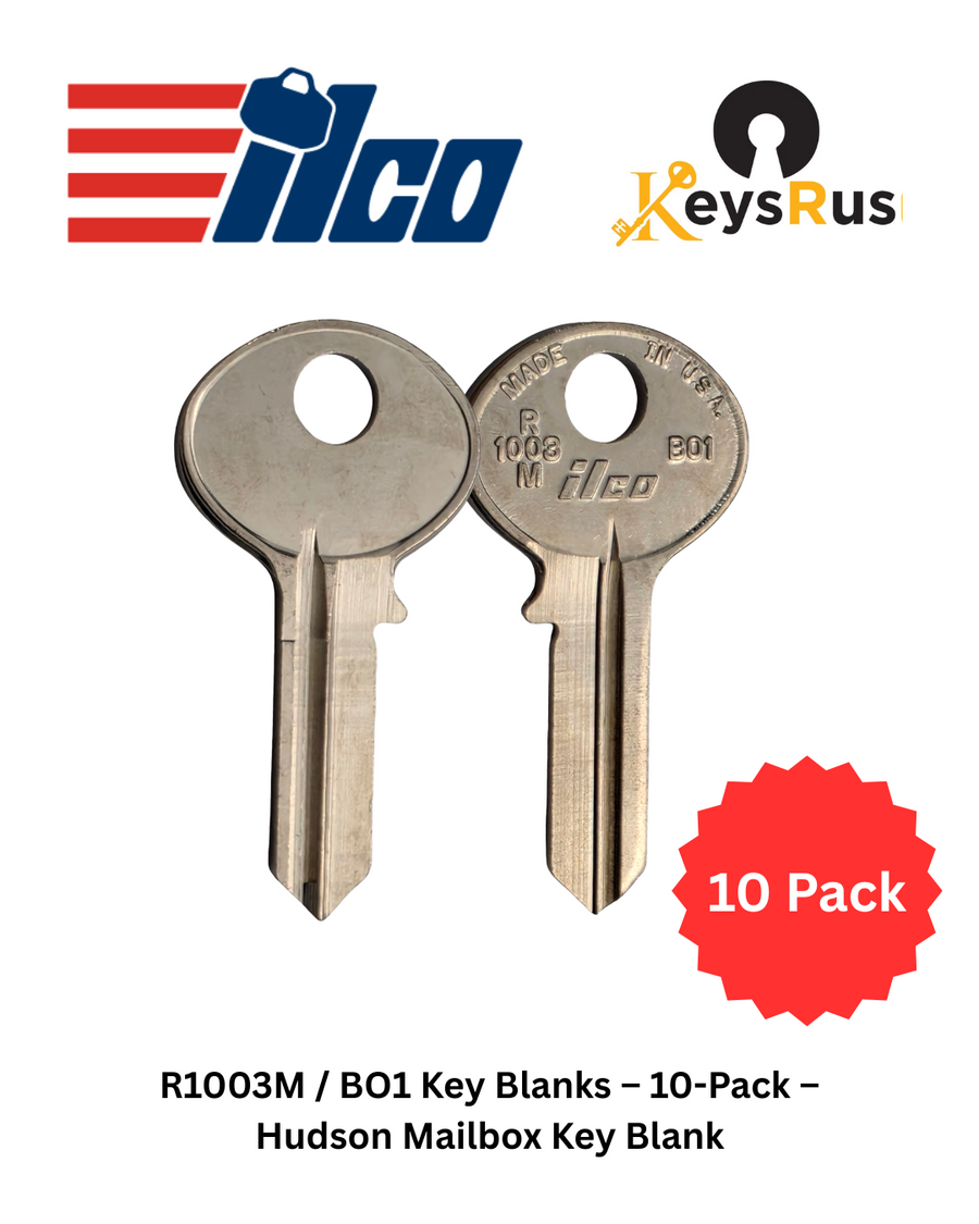 ILCO R1003M / BO1 Key Blanks, 10 Pack, Fits Bommer, Hudson, Auth-Florence, Windsor & More, Brass, Made in USA