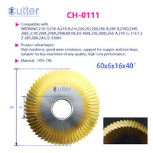 Durable CH-0111 HSS TiN-coated cutter for W288E, W218E, and JET-8000 key machines. 60x6x16mm 60T blade