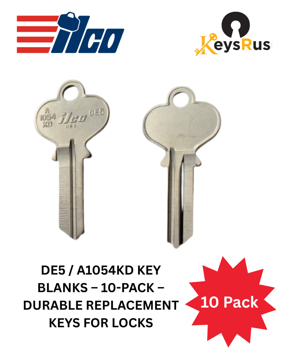 DE5 / A1054KD Key Blanks, 10-Pack, Durable Replacement Keys for Locks