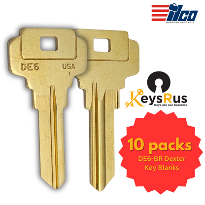 DE6-BR Key Blank – 6-Pin Dexter Keyway – 10-Pack – ILCO