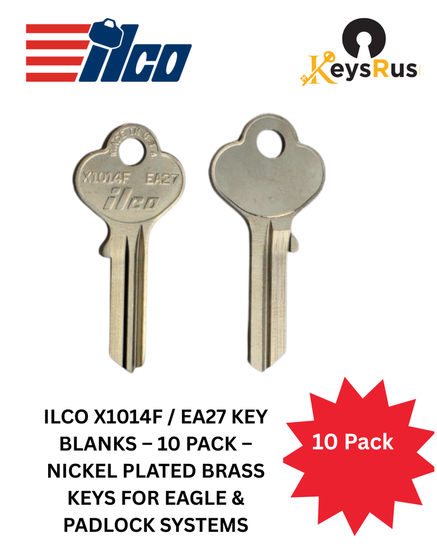ILCO X1014F / EA27 Key Blanks, 10 Pack, Nickel Plated Brass Keys for Eagle & Padlock Systems