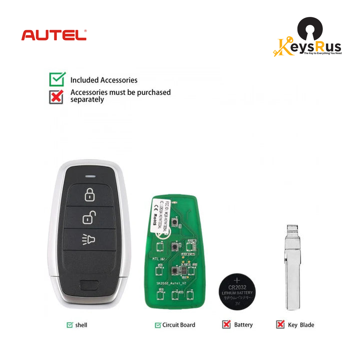 Autel IKEYAT3P Standard 3-Button Universal Smart Key — key construction and components