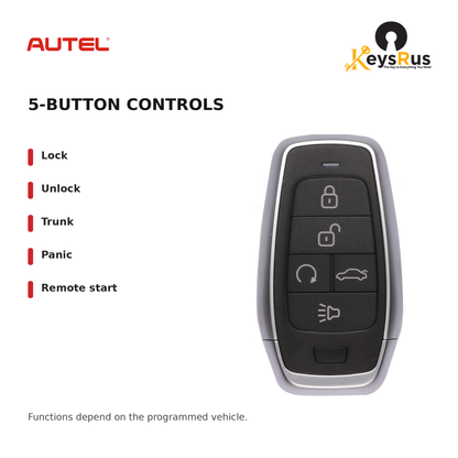 Autel IKEYAT5TPR Standard 5-Button Universal Smart Key — 5-button controls: Lock, Unlock, Trunk, Panic, Remote start