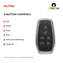 Autel IKEYAT6TPCE Standard 6-Button Universal Smart Key — 6-button controls: Lock, Unlock, Trunk, Panic, Cabin pre-conditioning, Charge lid