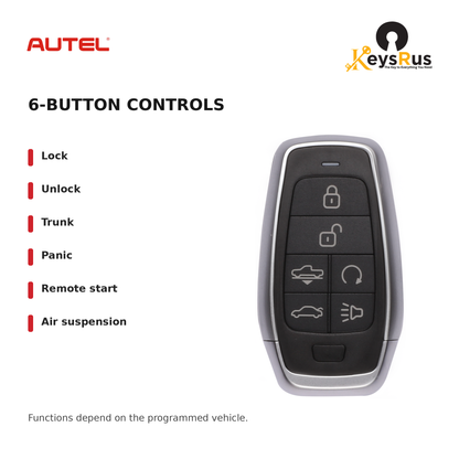 Autel IKEYAT6TPRA Standard 6-Button Universal Smart Key — 6-button controls: Lock, Unlock, Trunk, Panic, Remote start, Air suspension