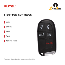 Autel IKEYCR5TPR Chrysler / Dodge 5-Button Universal Smart Key — 5-button controls: Lock, Unlock, Trunk, Panic, Remote start