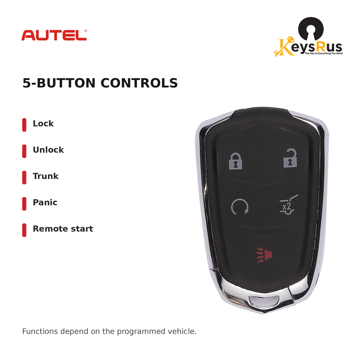 Autel IKEYGM5TPR GM Style 5-Button Universal Smart Key — 5-button controls: Lock, Unlock, Trunk, Panic, Remote start