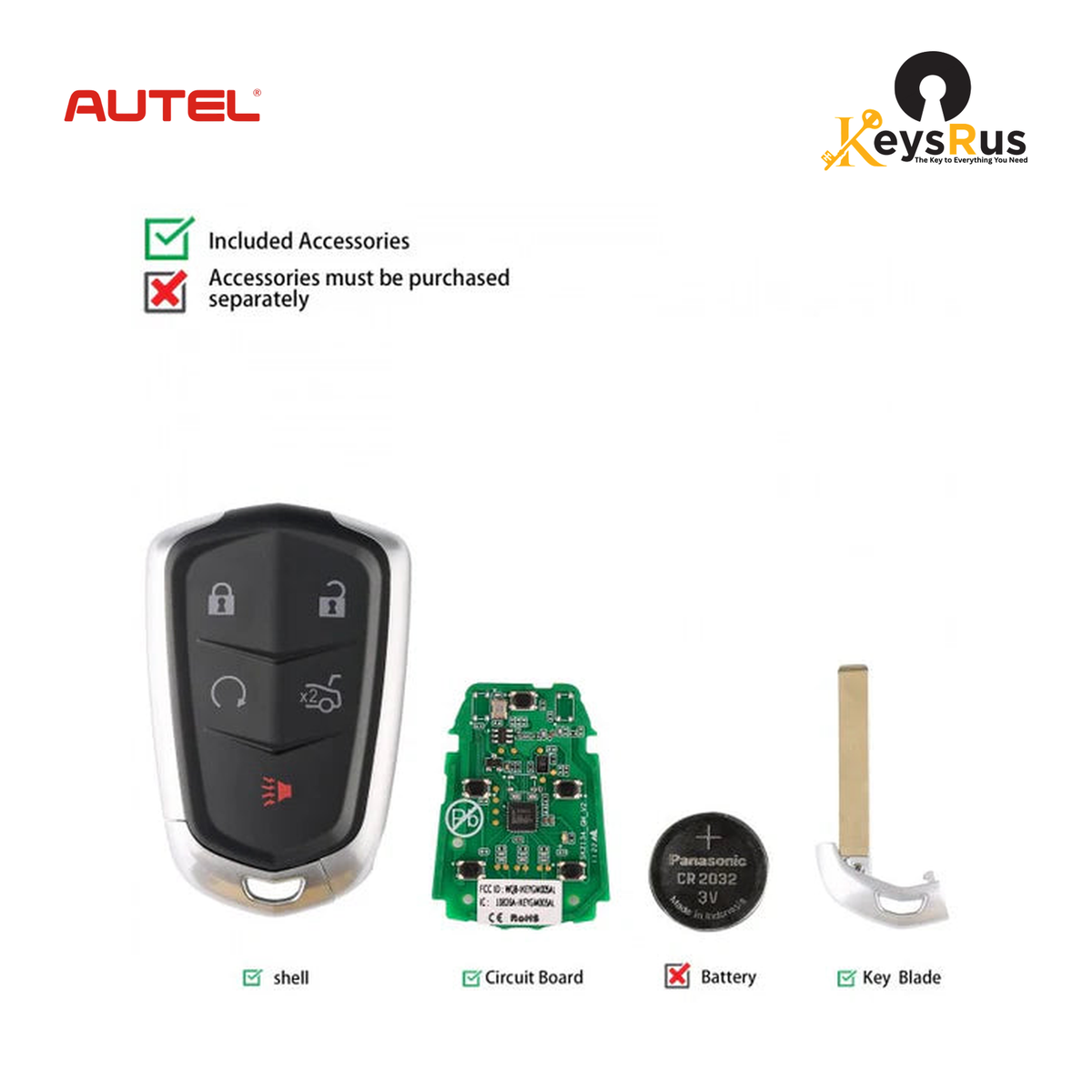 Autel GM005AL GM Style 5-Button Universal Smart Key — key construction and components