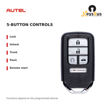 Autel IKEYHD5TPR Honda Style 5-Button Universal Smart Key — 5-button controls: Lock, Unlock, Trunk, Panic, Remote start
