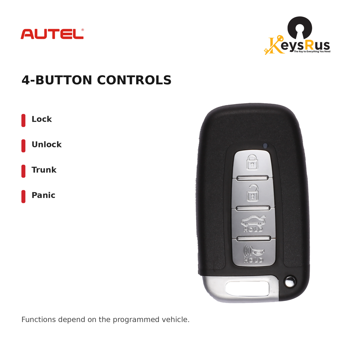 Autel HY004AL Hyundai Style 4-Button Universal Smart Key — 4-button controls: Lock, Unlock, Trunk, Panic