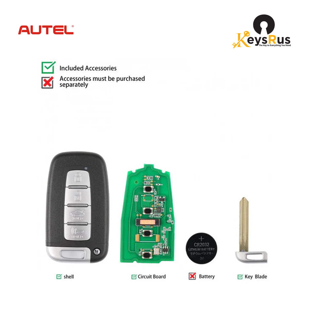 Autel HY004AL Hyundai Style 4-Button Universal Smart Key — key construction and components