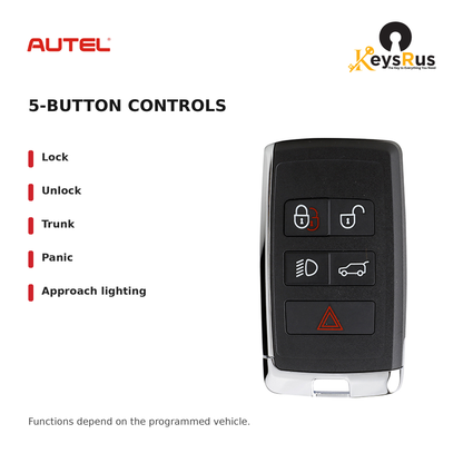 Autel IKEYLR5TPA Land Rover / Jaguar 5-Button Universal Smart Key — 5-button controls: Lock, Unlock, Trunk, Panic, Approach lighting