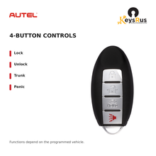 Autel IKEYNS4TP Nissan Style 4-Button Universal Smart Key — 4-button controls: Lock, Unlock, Trunk, Panic