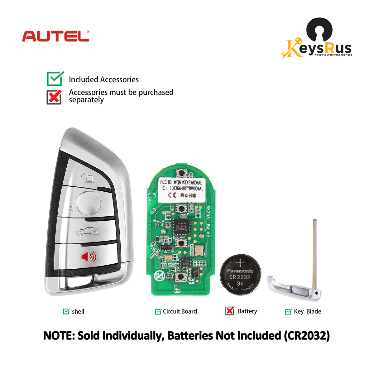 Autel IKEYRZ4TP BMW Razor Style 4-Button Universal Smart Key — key construction and components