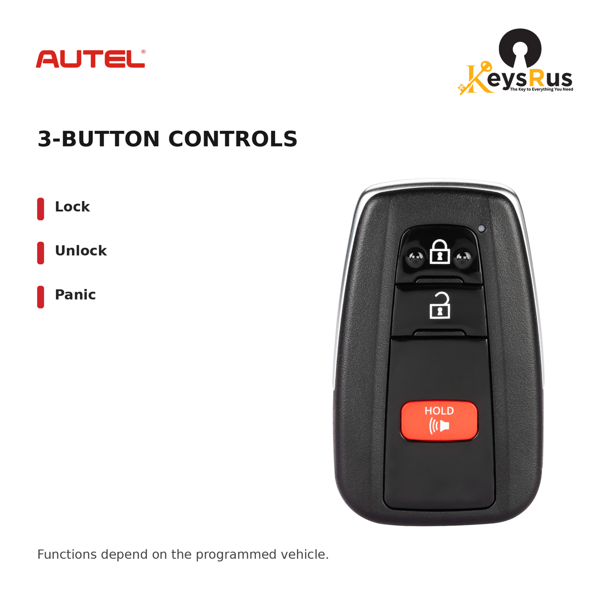 Autel TY8A3AL Toyota 8A Style 3-Button Universal Smart Key — 3-button controls: Lock, Unlock, Panic