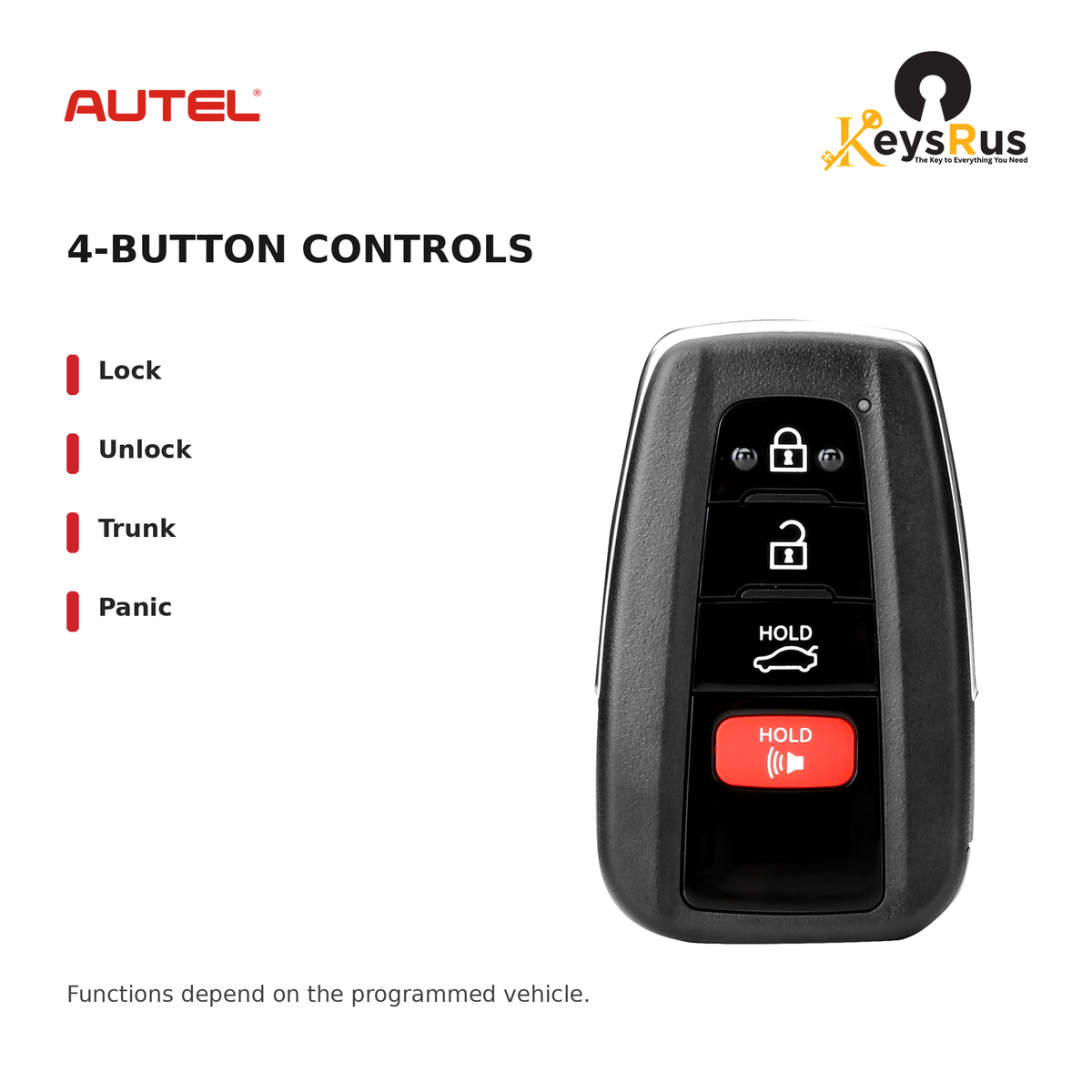 Autel IKEYTY8A4TP Toyota 8A Style 4-Button Universal Smart Key — 4-button controls: Lock, Unlock, Trunk, Panic