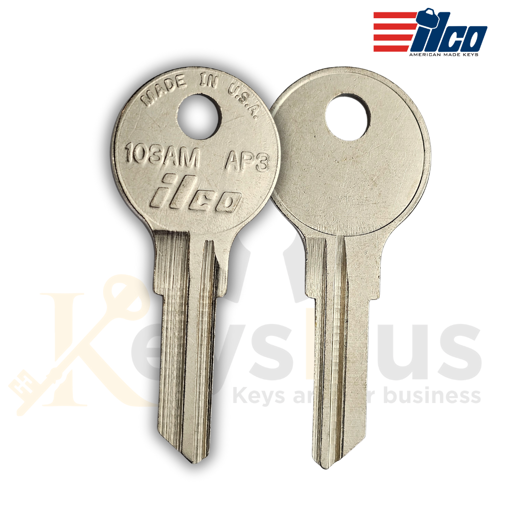 ILCO 103AM / AP3 Key Blanks, 10 Pack, Brass, Compatible with Chicago, AMF, Steelcase & More