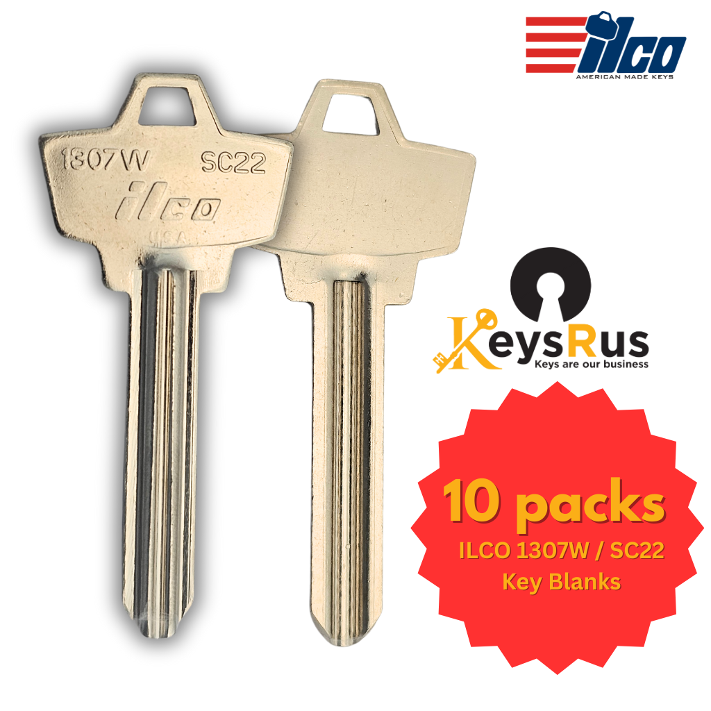 ILCO 1307W / SC22 Key Blanks – 10-Pack | Premium Nickel-Plated Brass 6-Pin Blanks for Residential, Commercial