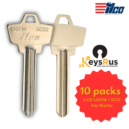 ILCO 1307W / SC22 Key Blanks – 10-Pack | Premium Nickel-Plated Brass 6-Pin Blanks for Residential, Commercial
