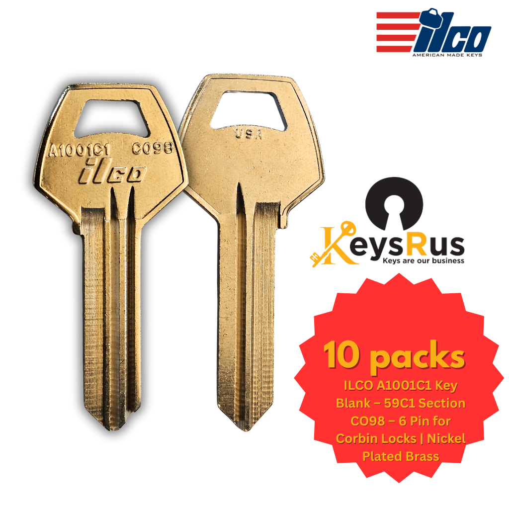 ILCO A1001C1 Key Blank – 59C1 Section CO98 – 6 Pin for Corbin Locks | Nickel Plated Brass | 10 Pack