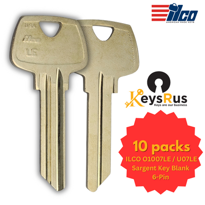 O1007LE / U07LE Key Blank – 6-Pin Sargent LE Keyway – Nickel Silver – 10-Pack – ILCO