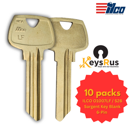 O1007LF / S26 Key Blank – 6-Pin Sargent LF Keyway – Nickel Silver – 10-Pack – ILCO