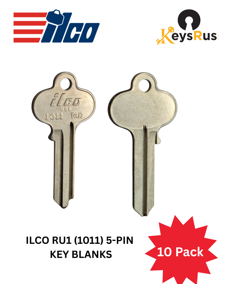 ILCO RU1 (1011) 5-Pin Key Blanks, 10 Pack, Nickel-Plated Brass, Made in USA