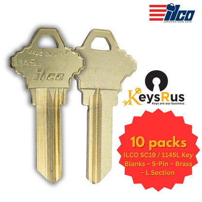 SC19 / 1145L Key Blank – 5-Pin Schlage L Keyway – BR – 10-Pack – ILCO