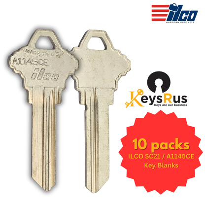 SC21 / A1145CE Key Blank – 6-Pin Schlage CE Keyway – NP – 10-Pack – ILCO