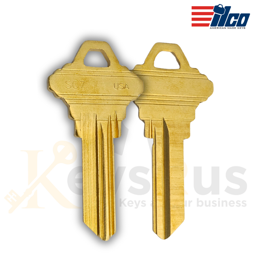 ILCO SC7 / 1145F Key Blanks, 5-Pin, Brass, F Section, 10 Pack, Uncut for Schlage Locks