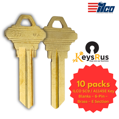 SC9 / A1145E Key Blank – 6-Pin Schlage E Keyway – BR – 10-Pack – ILCO